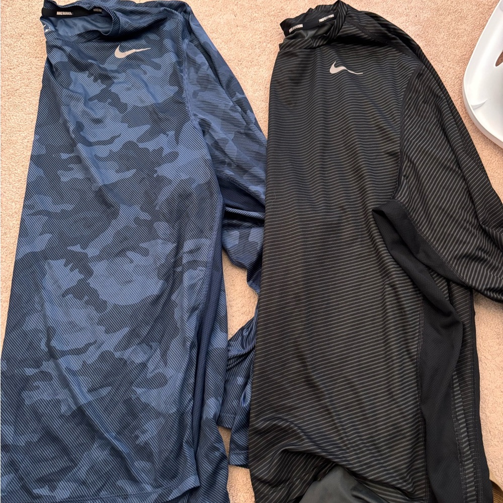 Nike Dri-FIT Long Sleeve Tops - Navy Blue Camo & Black